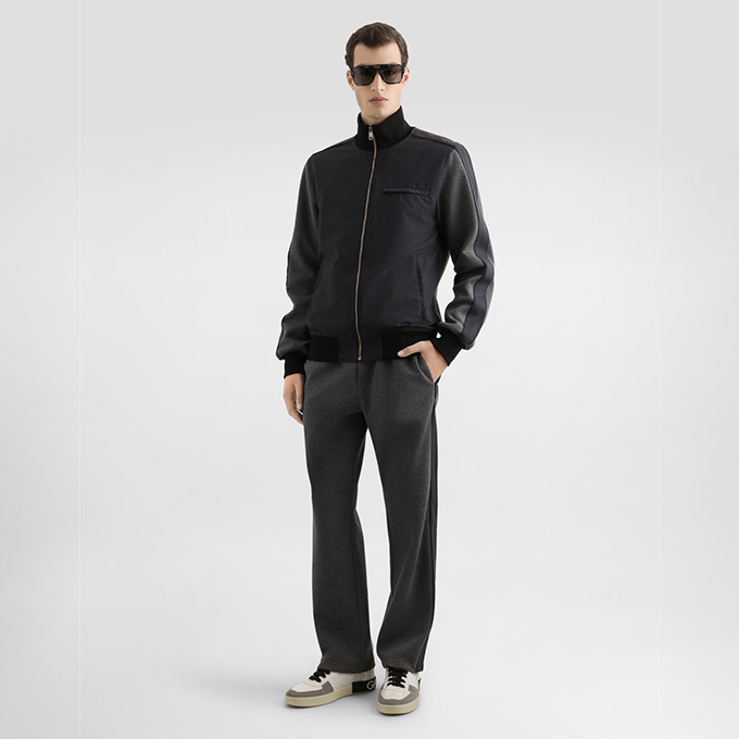 dolce & gabbana two‑tone spliced jacket and trousers set